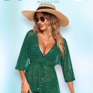 Swim Coverups for Women Beach Wear Sexy Lace Bikini Cover Ups Green M